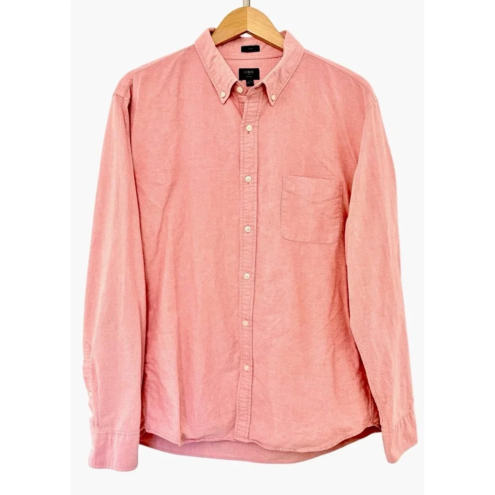J.Crew Mens XL Slim Fit Oxford Shirt Button Down Pink Salmon Cotton B9292